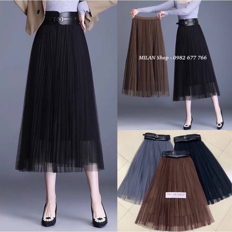 Chân váy xếp ly von kèm đai bản to sịn sò sang chảnh