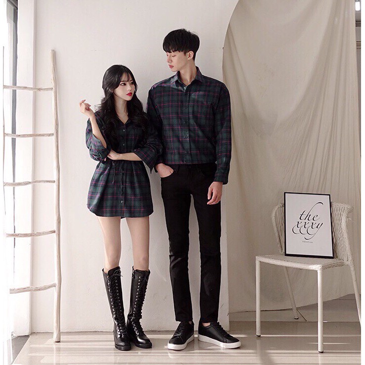 set cặp váy áo sơ mi tình nhân, set tình yêu giá 1 cặp