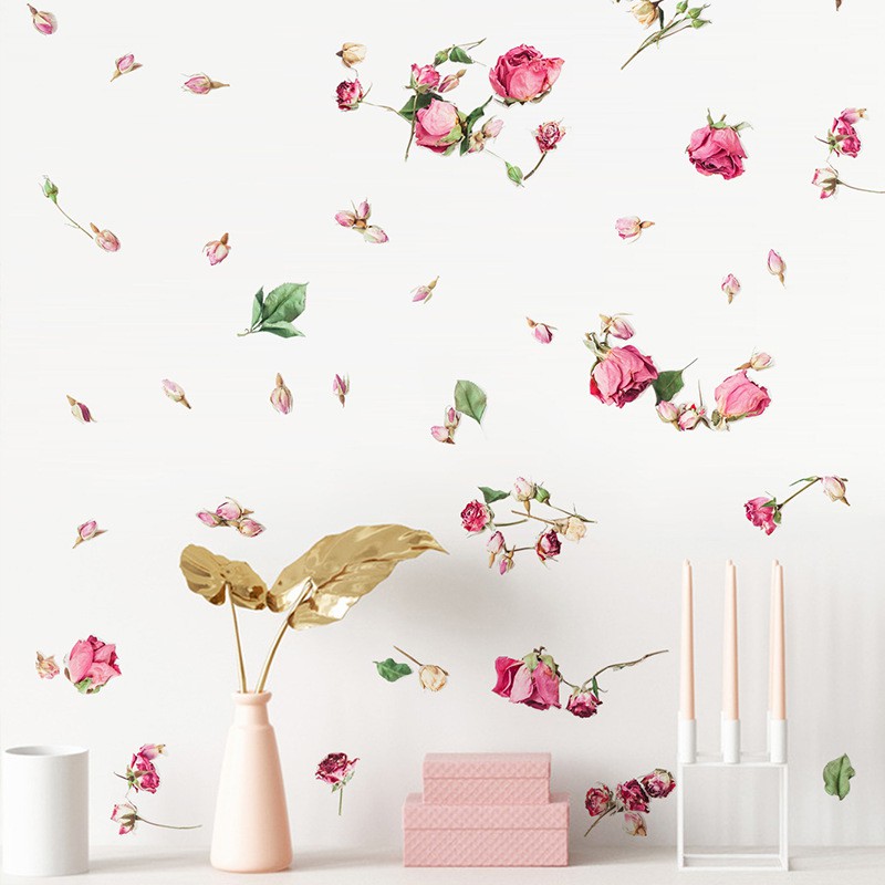 Beautiful Flying Roses Wall Sticker Art Decals Bedroom Living Room Background Decorations Wallpaper Home Mural