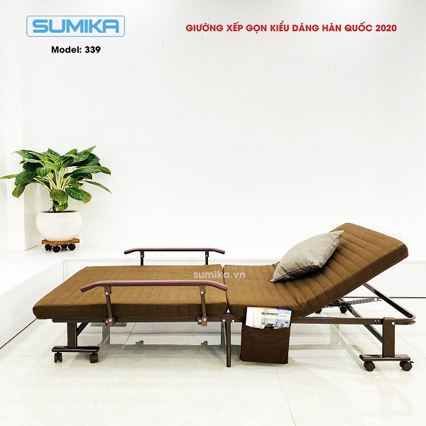 SUMIKA 339 Giường nệm xếp gọn kiểu dáng Hàn Quốc Nệm 7cm mở rộng 192 x 90 x 35cm có túi đựng sách