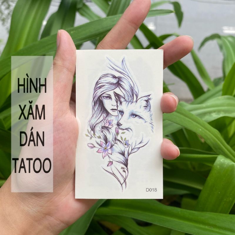 Hình xăm cô gái sói tuyết d18 size nhỏ &lt; 10x6cm. Xăm dán tạm thời boss tatoo