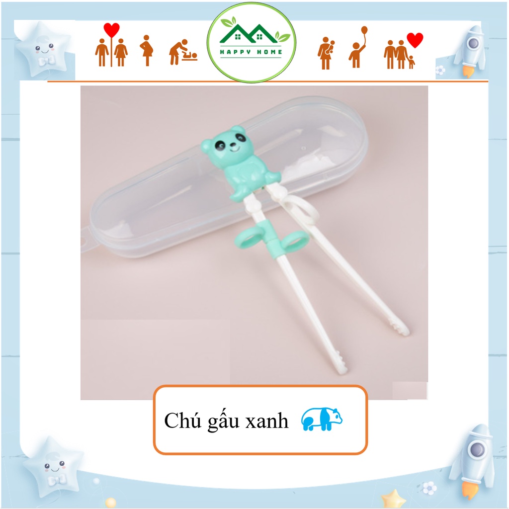 Đũa tập gắp, đũa ăn dặm xỏ ngón cho Bé yêu tập gắp đồ ăn kèm hộp đựng bảo quản
