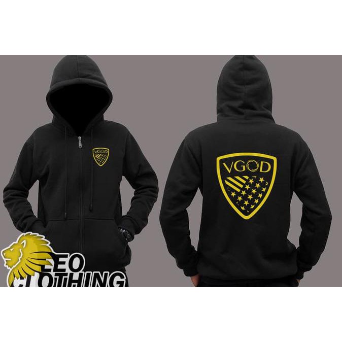 Áo Khoác Hoodie Lông Cừu Màu Đen Có Khóa Kéo In Logo Vgod 01 Cho Nam Và Nữ