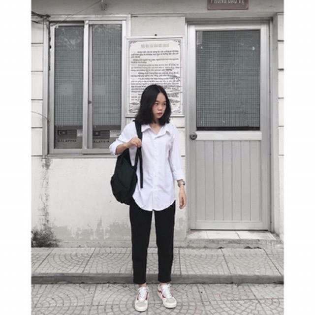 Áo sơ mi nữ dài tay TRƠN Basic Unisex Dáng Rộng Màu Trắng❣️ Kiểu áo sơ mi nữ tay dài công sở❣️Thoáng Mát❣️ Mềm Mịn