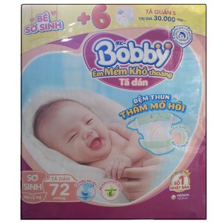 [TẶNG 6 MIẾNG TÃ QUẦN SIZE S]TÃ DÁN BOBBY SIÊU THẤM XS72 (SƠ SINH - 5KG)