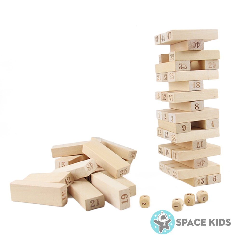 Đồ chơi cho bé Rút gỗ 48 chi tiết in số kèm xúc xắc Space Kids