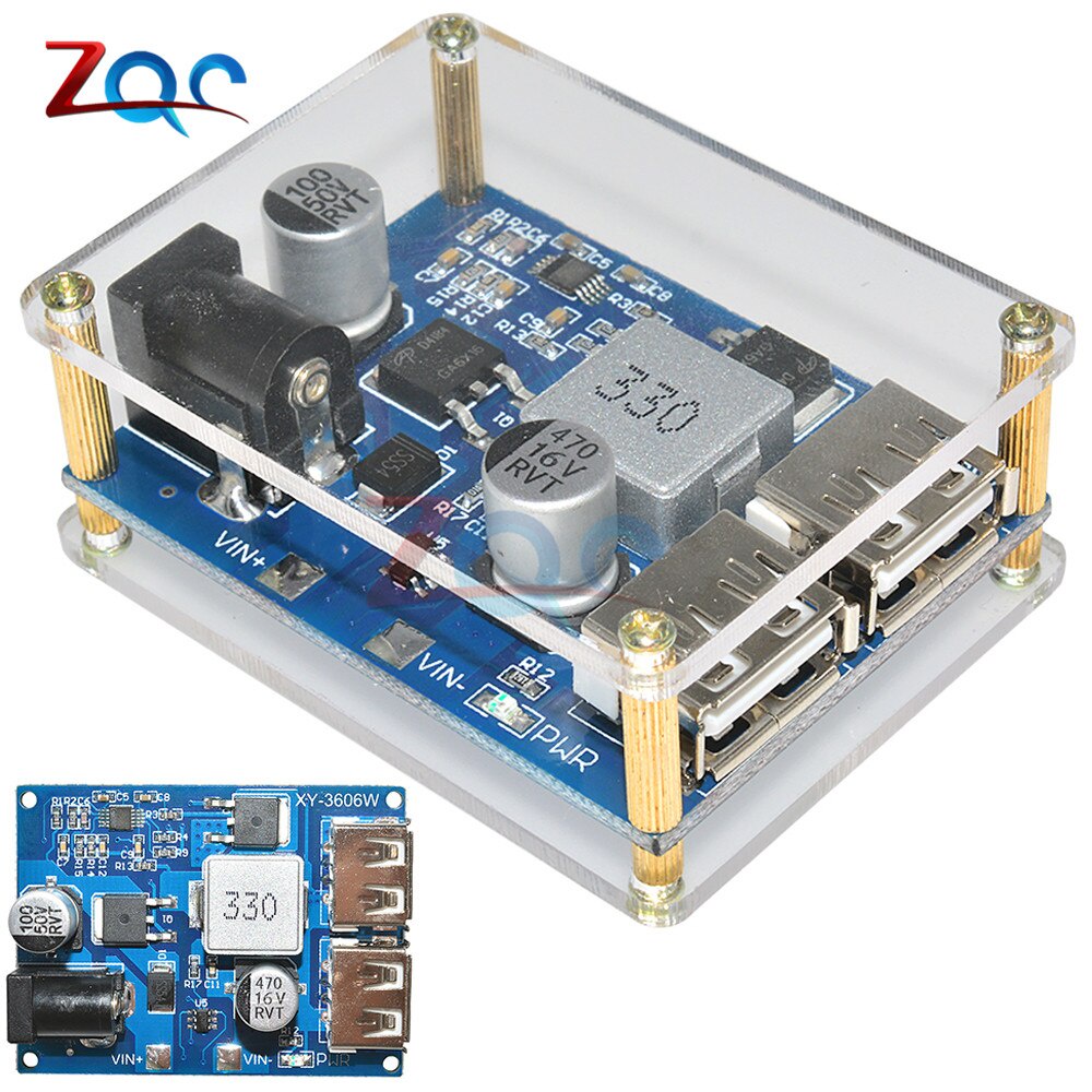 Mô Đun Hạ Áp DC-DC DC 9V 12V 24V 36V Sang 5V 5A Kèm Hộp Đựng Ốp