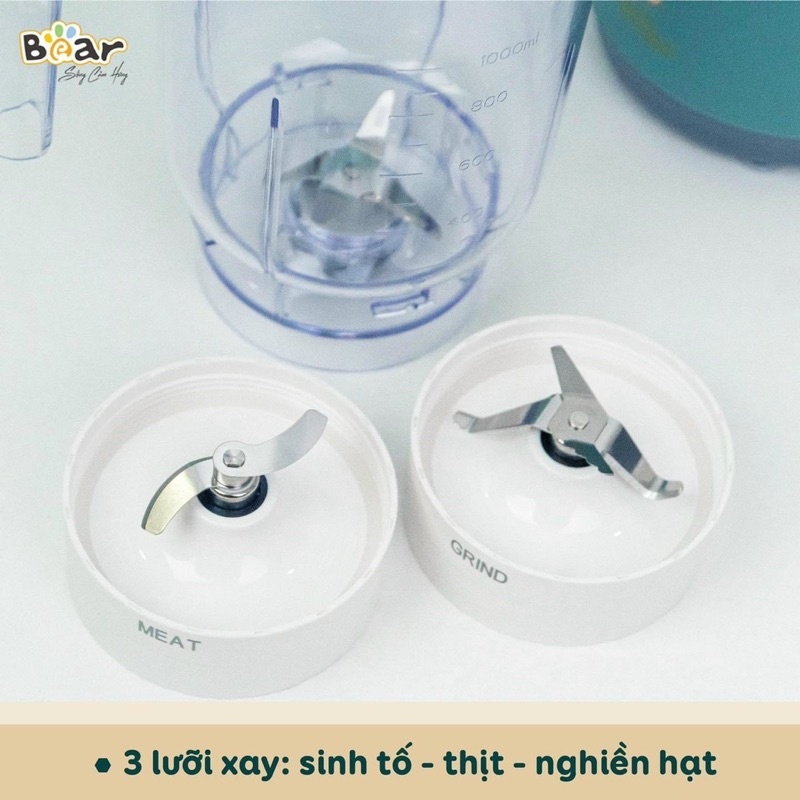 Bộ Máy Xay 3 Cối Đa Năng Bear xay thịt / sinh tố / hạt khô - Bảo Hành Chính Hãng 18 Tháng