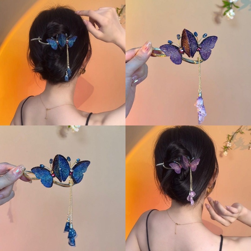 Kẹp Tóc Tua Rua Thêu Hình Bướm Phong Cách Trung Hoa Đơn Giản