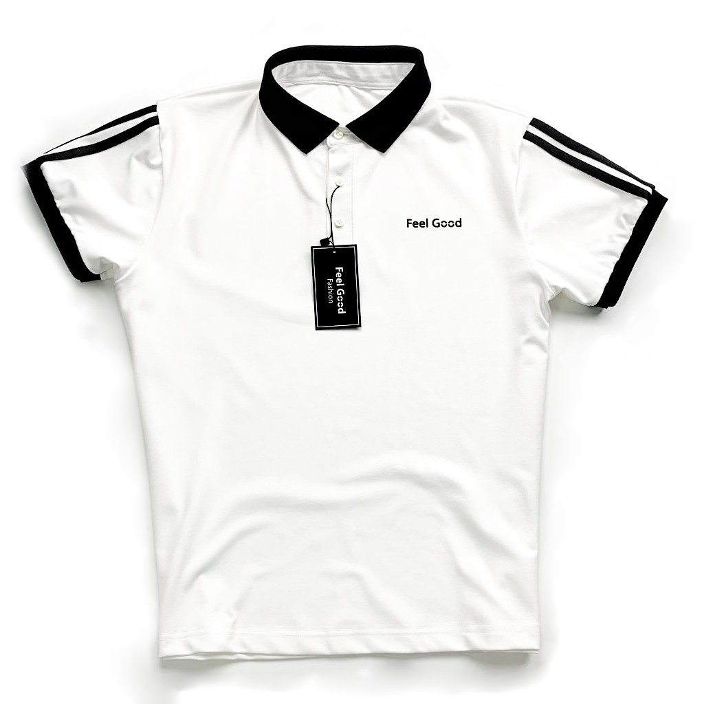 Áo Polo Nam đẹp FEEL GOOD basic - Áo thun nam có cổ trụ bẻ,phối sọc LINES vải cá sấu cotton cao cấp màu đen trắng giá rẻ | BigBuy360 - bigbuy360.vn