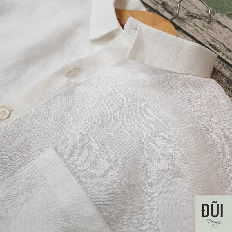 Áo đũi nam cài khuy cổ bẻ dài tay trắng M8