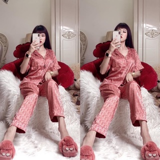 Đồ Bộ Pizama Tay Ngắn Quần Dài Lụa Gấm