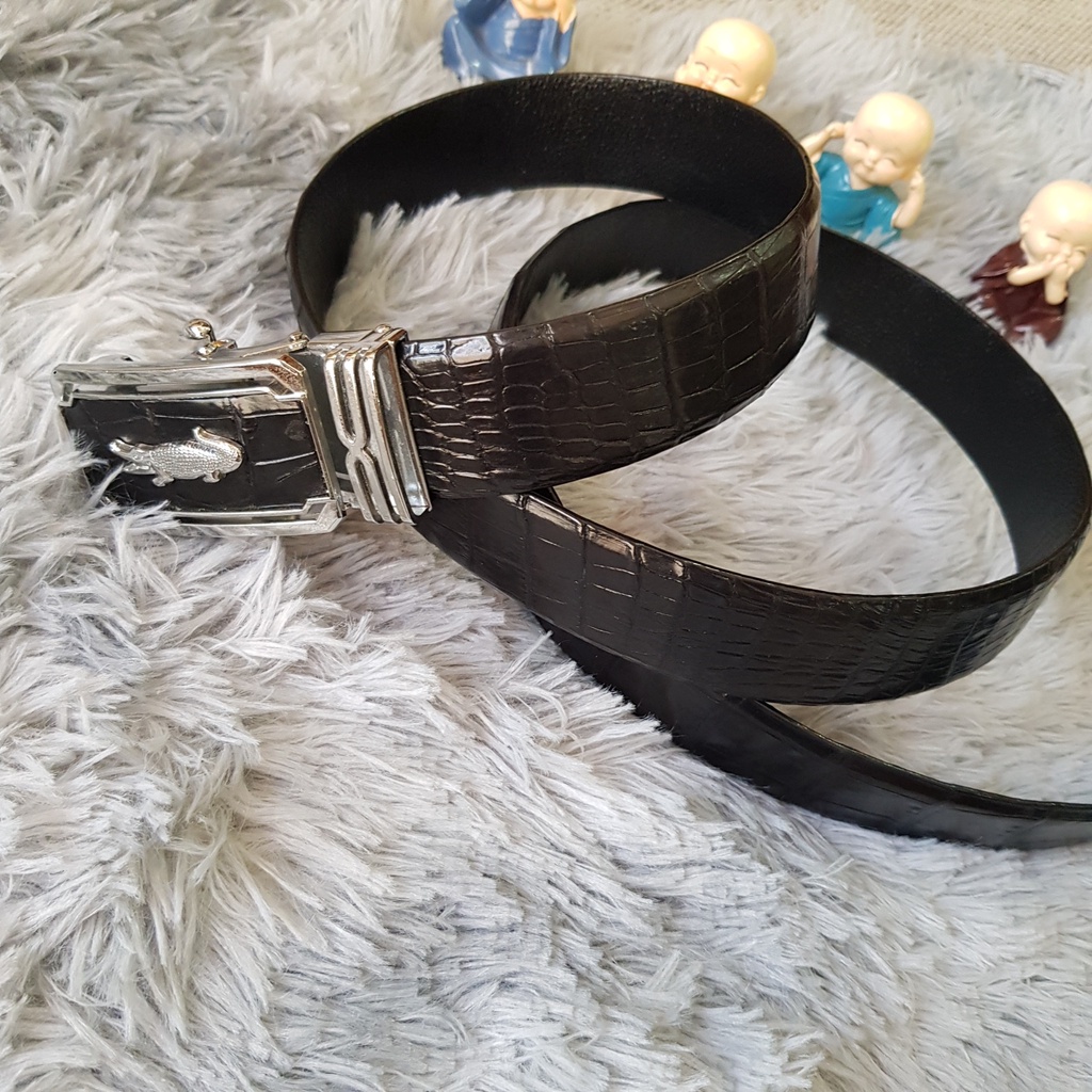 Dây Lưng Cá Sấu, Dây Liền Nguyên Con Không Nối, Dây Lưng Da Cá Sấu Bụng, Bản 3,5cm I Màu Đen I Bảo Hành 24 Tháng
