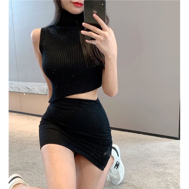 Áo Dệt Kim Nữ Cộc Tay Cổ Lọ Thời Trang Hàn