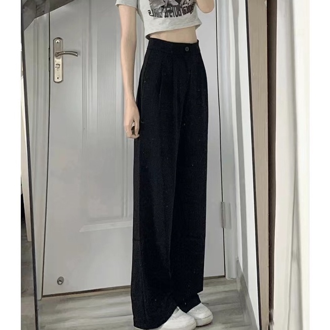 Quần Dài Ống Rộng Lưng Cao Vải Lụa Mát Mỏng Màu Hồng Thời Trang Mùa Hè Hàng Mới Dành Cho Bạn Nữ