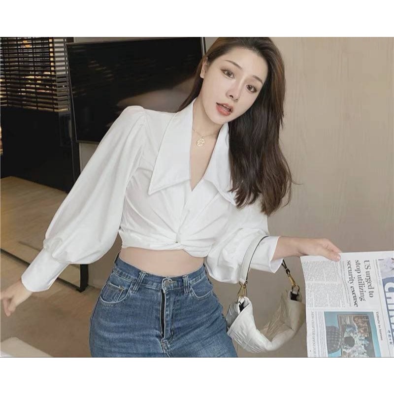 Áo sơ mi tay dài croptop thắt eo nhiều kiểu theo sở thích DG4539