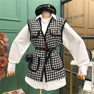 Set sơmi + gile dạ kèm đai