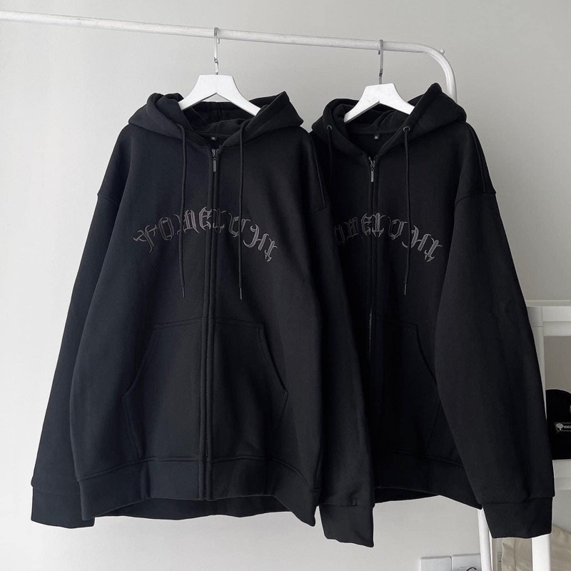 [sẵn] Áo Khoác Dây Kéo Form Rộng Ulzzang Chữ Thêu TOME XÁM CHUỘT/ĐEN 2t clothes