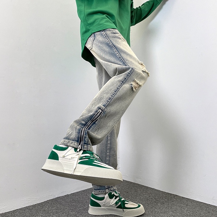 Quần Jeans Nam Dài Rách Gối quần bò nam Thời Trang quần jean ống đứng ulzzang quần jean nữ phong cách Hàn Quốc quần bò nữ