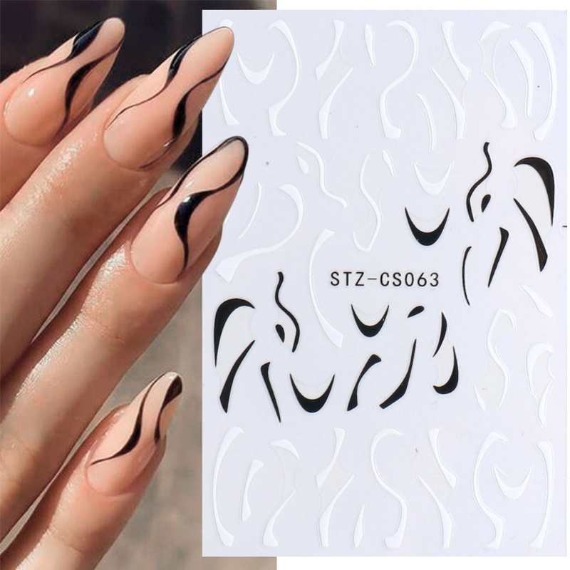 Miếng Dán Trang Trí Móng Tay Màu Trắng Đen Phong Cách Pháp