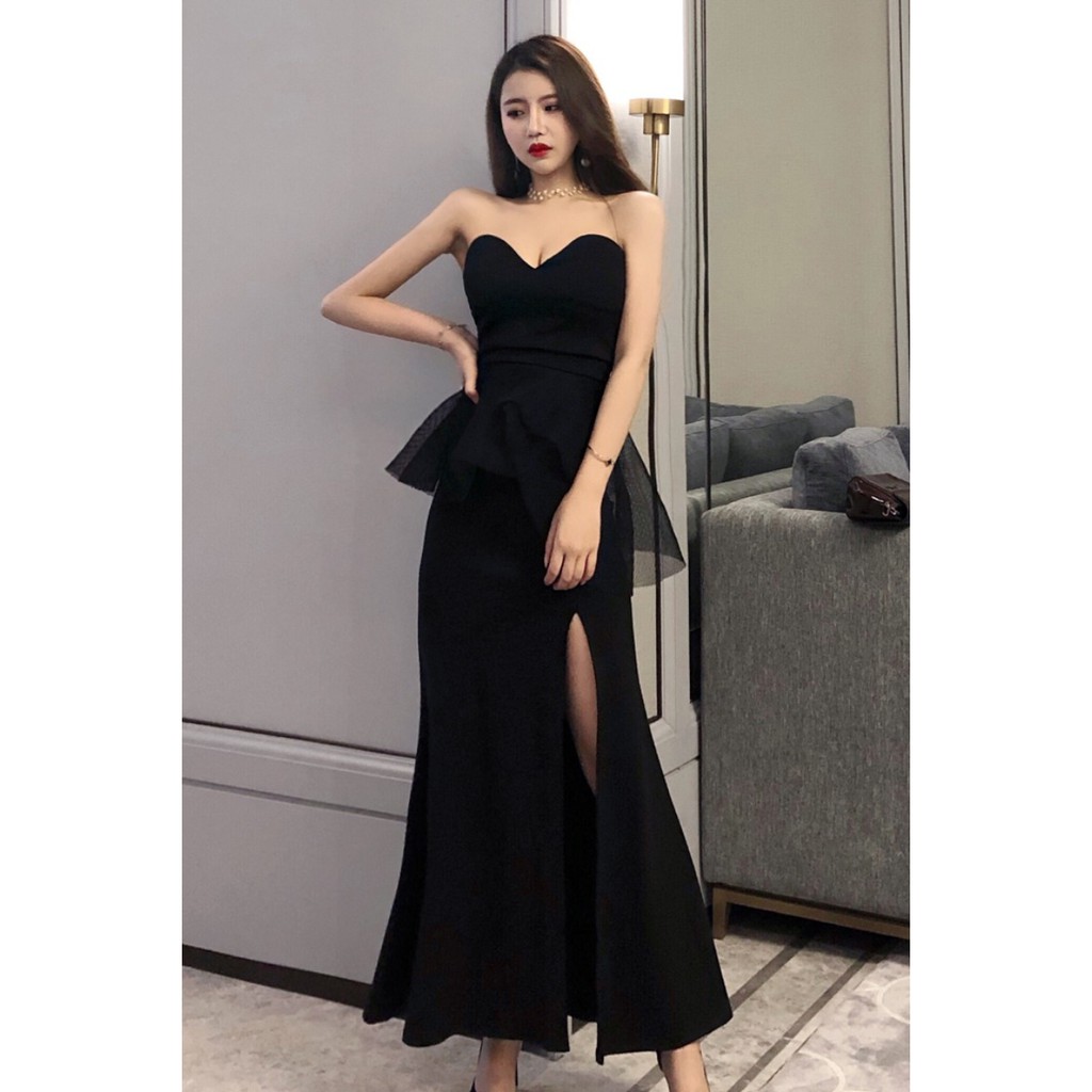 M32 - Đầm dạ hội body cúp ngực phối lưới xòe xẻ tà dự tiệc sang choảnh