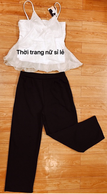 SET ÁO HAI DÂY VOAN KẾT NƠ KÈM QUẦN THUN DÀY DẶN GIÁ RẺ