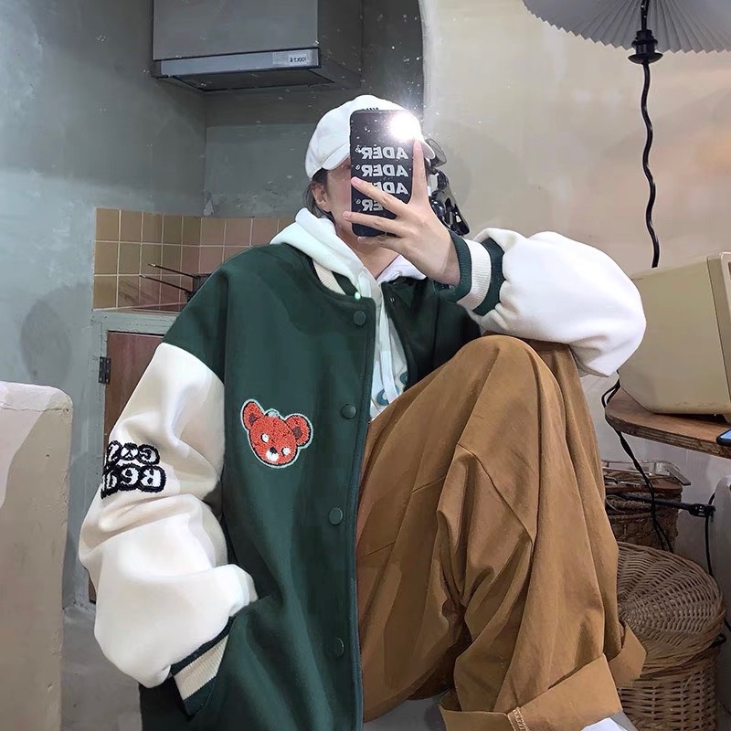 Áo khoác bomber thêu hình gấu bigsize 100kg