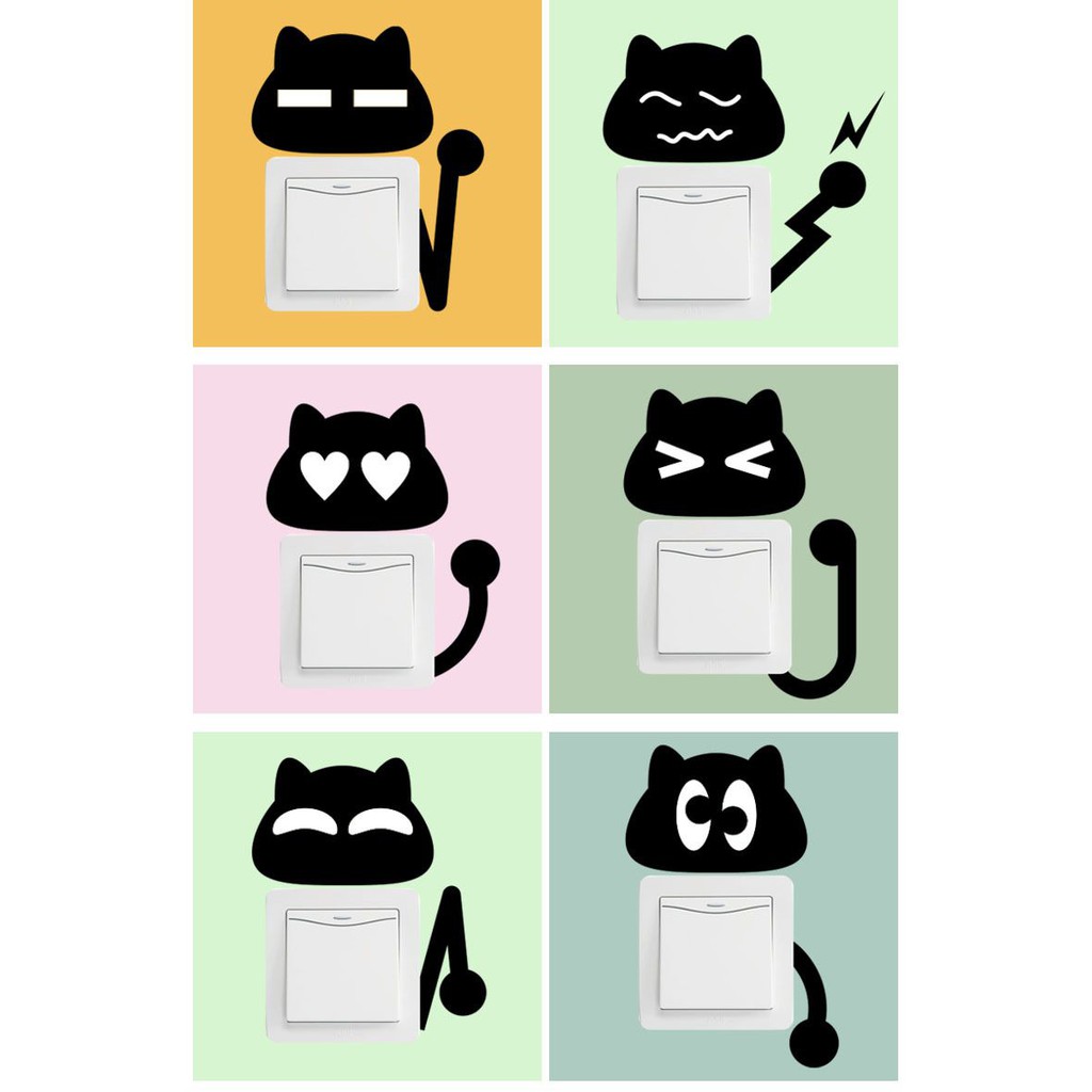 Decal dán tường 10 hình dán công tắc mèo đen 10 kiểu - MSP DKN028