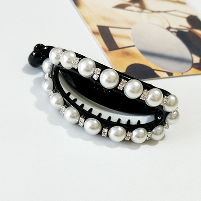 Kẹp tóc hình oval đính đá & ngọc trai giả phong cách Hàn