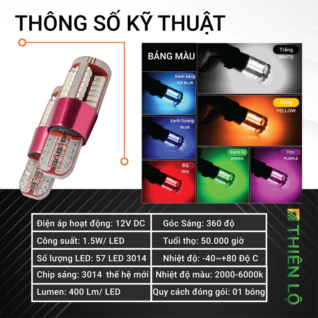 [CHIP THẾ HỆ MỚI] Đèn led xi nhan demi T10 Chip 3014 57 SMD 57 LED siêu sáng của Thiên Lộ cao cấp dành cho ô tô xe máy