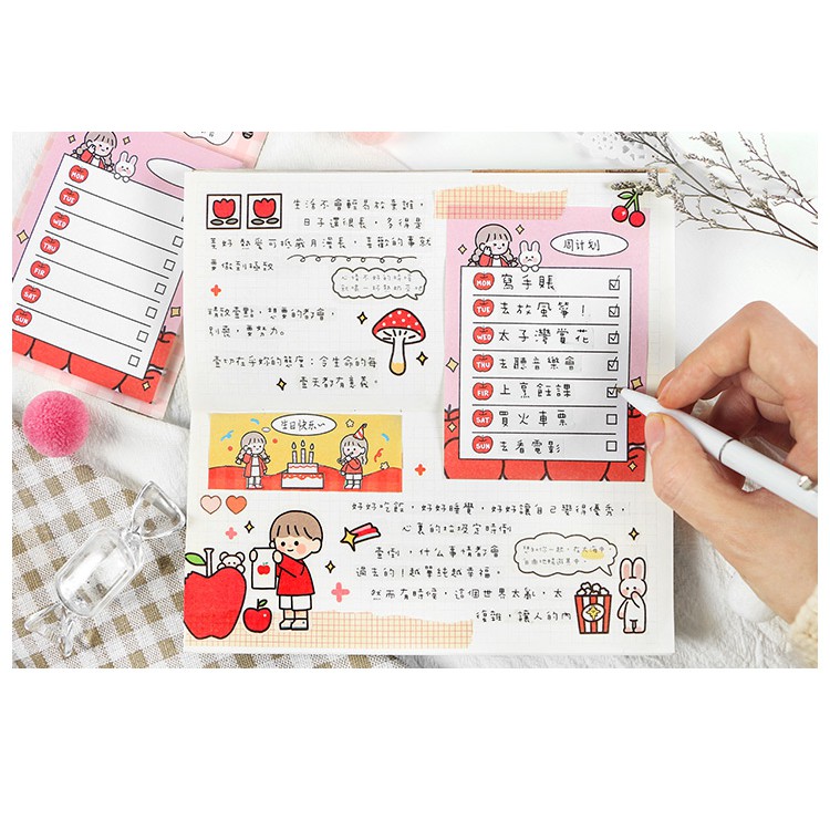 30 tờ Giấy ghi chú note paper Korean Girl cute trang tí planner bujo lập kế hoạch sticky note - Stickerbosuashop