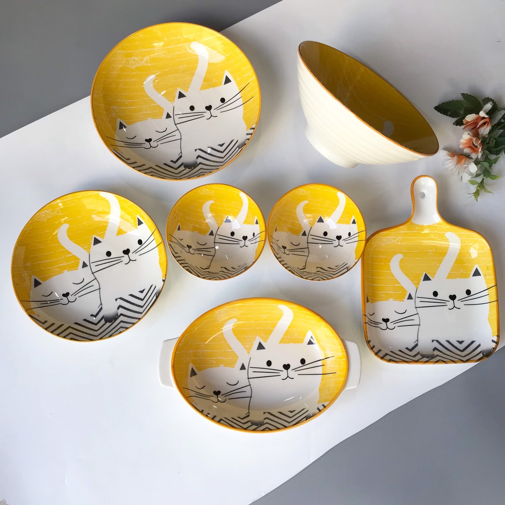 Bộ bát đĩa mèo siêu đáng yêu