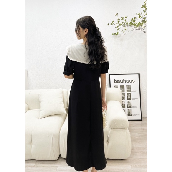 Váy suông phối cổ viền ren phong cách Hàn Quốc