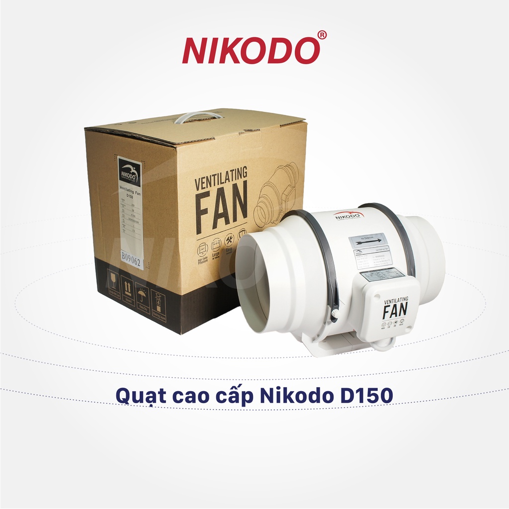 Quạt đẩy hơi sương, hút gió, thông gió, hút ẩm gia dụng nối ống, đường ống tròn D150 Nikodo, lực đẩy mạnh, không gây ồn