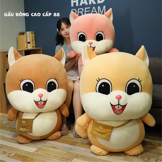 Gấu bông, gối ôm Sóc con đeo túi dễ thương vải co dãn 4 chiều bông gòn 100%