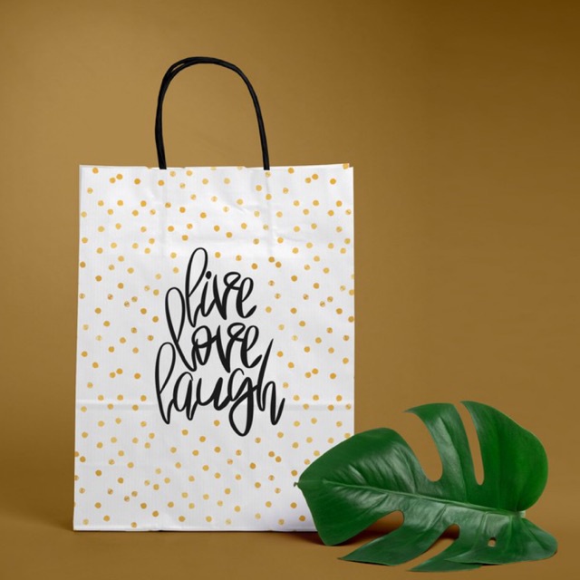 Túi giấy KRAFT Nhật quai xoắn SDstationery LIVE LOVE LAUGH kt ngang 21,5 x cao 30 x đáy 9 (cm)