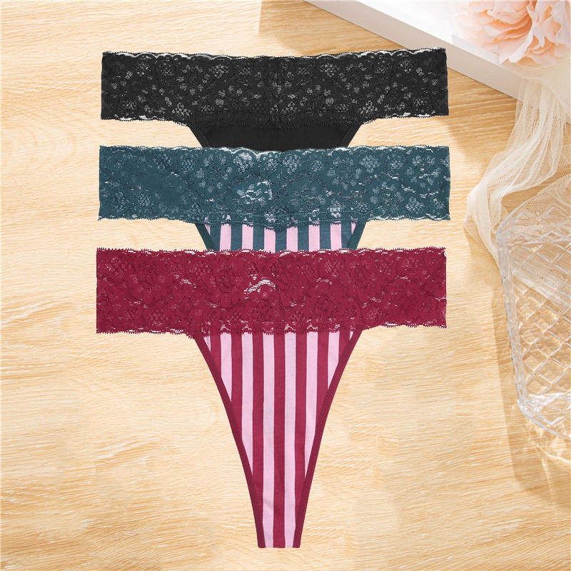 Cute Byte Bộ 3 Quần Lót Cotton Lọt Khe Lưng Thấp Phối Ren Gợi Cảm Dễ Thương Size S-XL