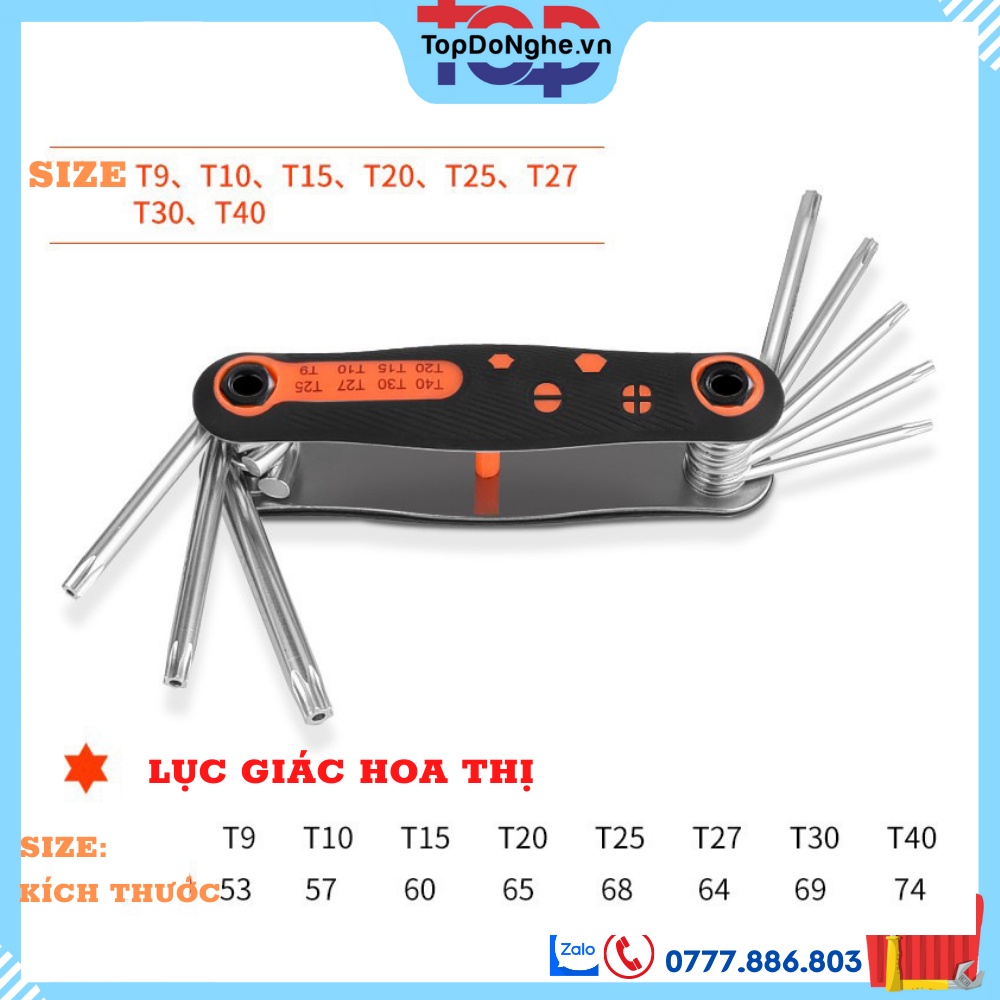 Bộ Lục Giác Gập 8 Chiếc Đầu Bằng và Hoa Thị cao Cấp - Thiết Kế Nhỏ Gọn, Tiện Dụng, Dễ Dàng Tháo Lắp, Sửa Chữa