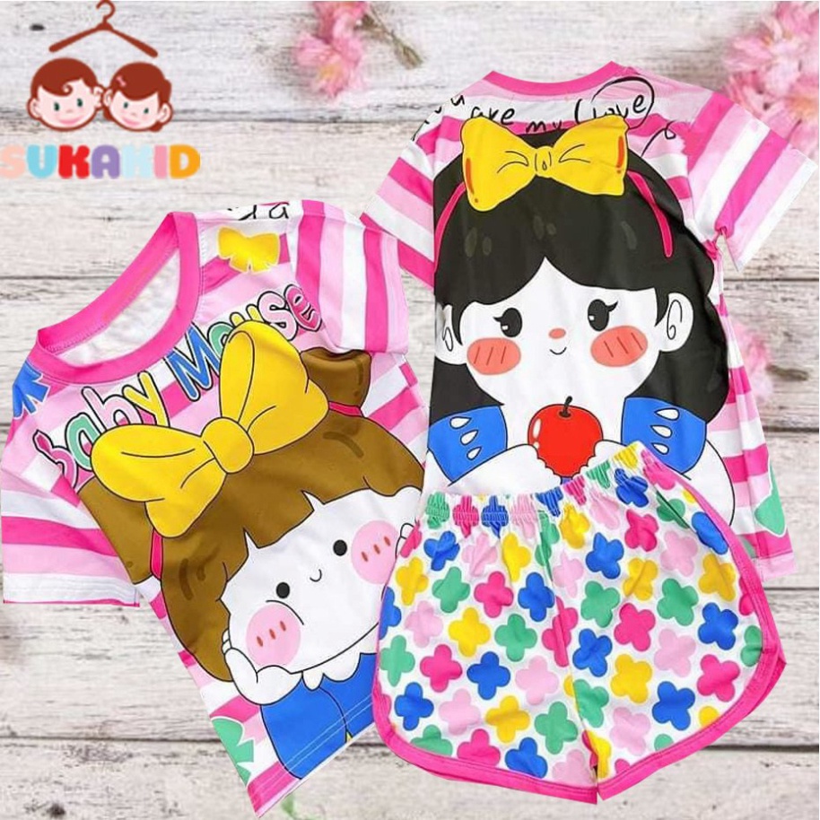 ( Km ) Đồ Bộ quần áo bé gái 3d hình mèo trái thơm,gấu xanh.gái sọc nơ vàng 6kg đên 40kg.GN13.