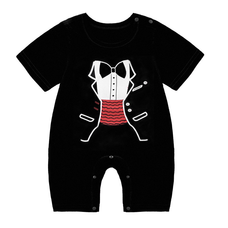 Bộ Áo Liền Quần Tay Ngắn Vải Cotton In Hoạt Hình Thời Trang Mùa Hè Cho Bé