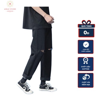 Quần jean nam baggy  ống suông rộng , quần bò ống rộng rách đầu gối AZ217