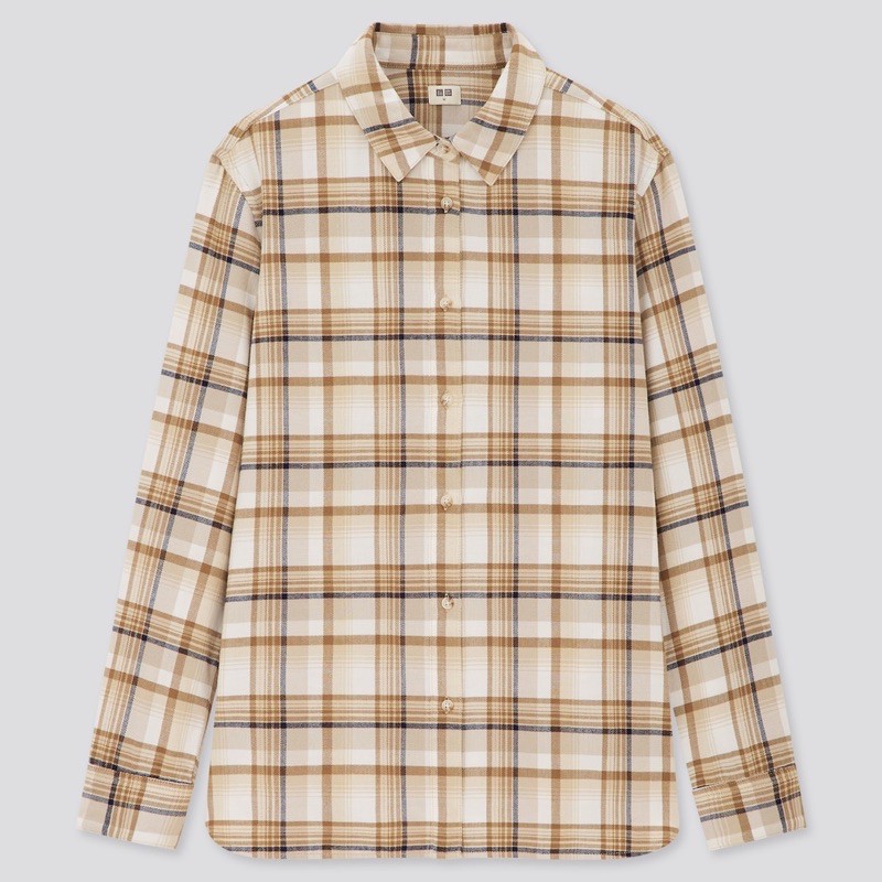 Áo sơ mi nữ dài tay kẻ caro dòng flannel thanh lịch của Uniqlo