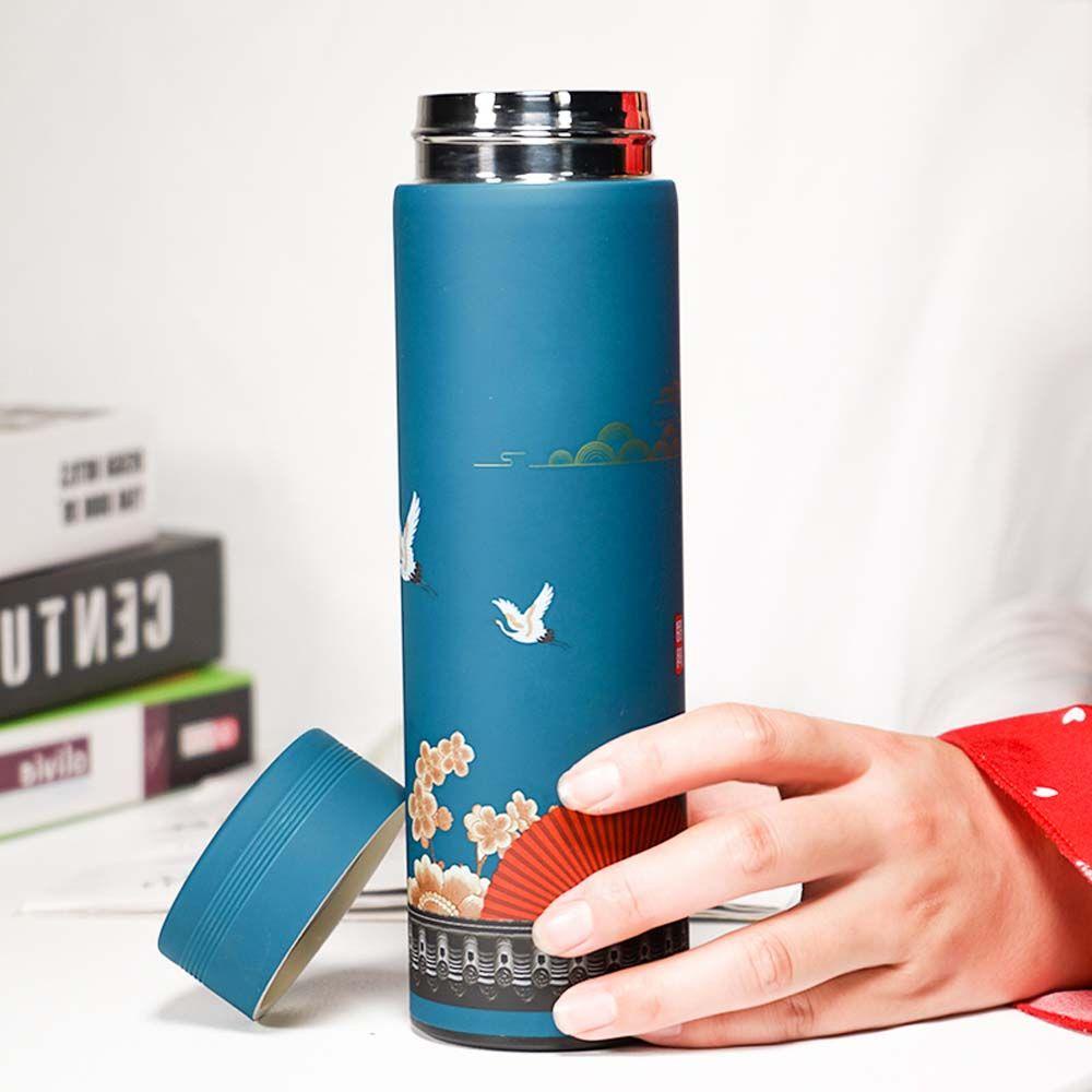 Bình Đựng Cà Phê Giữ Nhiệt Hai Lớp Chống Rò Rỉ In Họa Tiết Trung Hoa