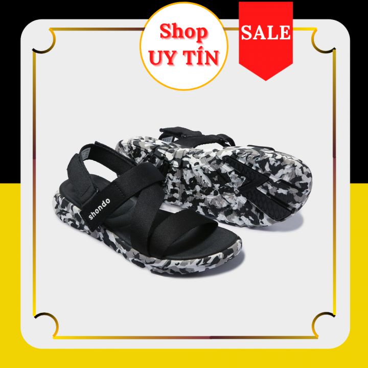 𝗦𝗛𝗢𝗡𝗗𝗢 𝗙𝟲 | Giày dép Sandals Shondo đen đế lính - F6S501 Camo