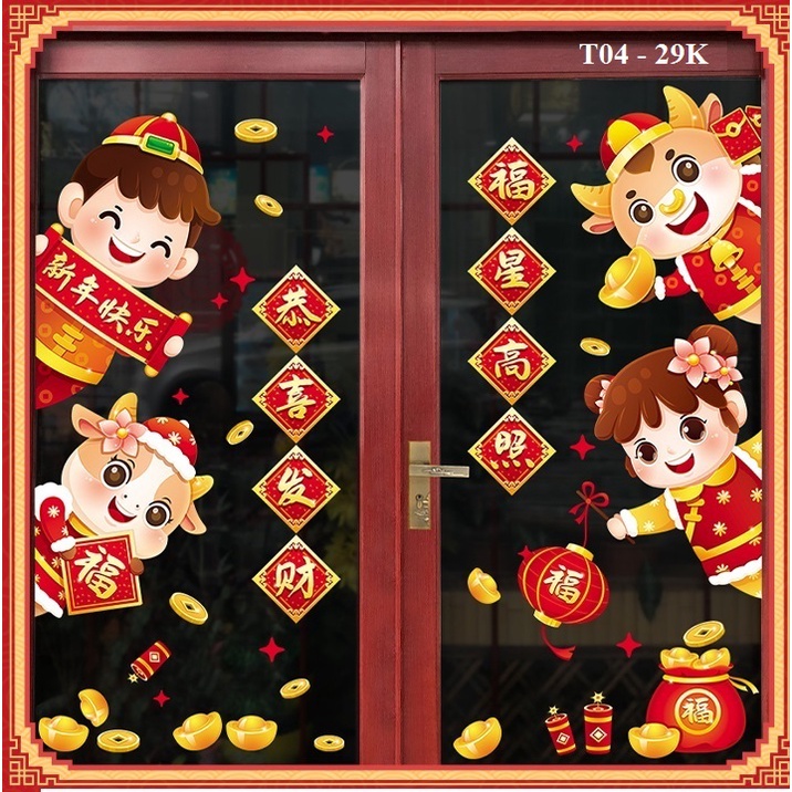 Decal năm mới trang trí cửa kính, decal trang trí Tết, đón tài lộc vào nhà