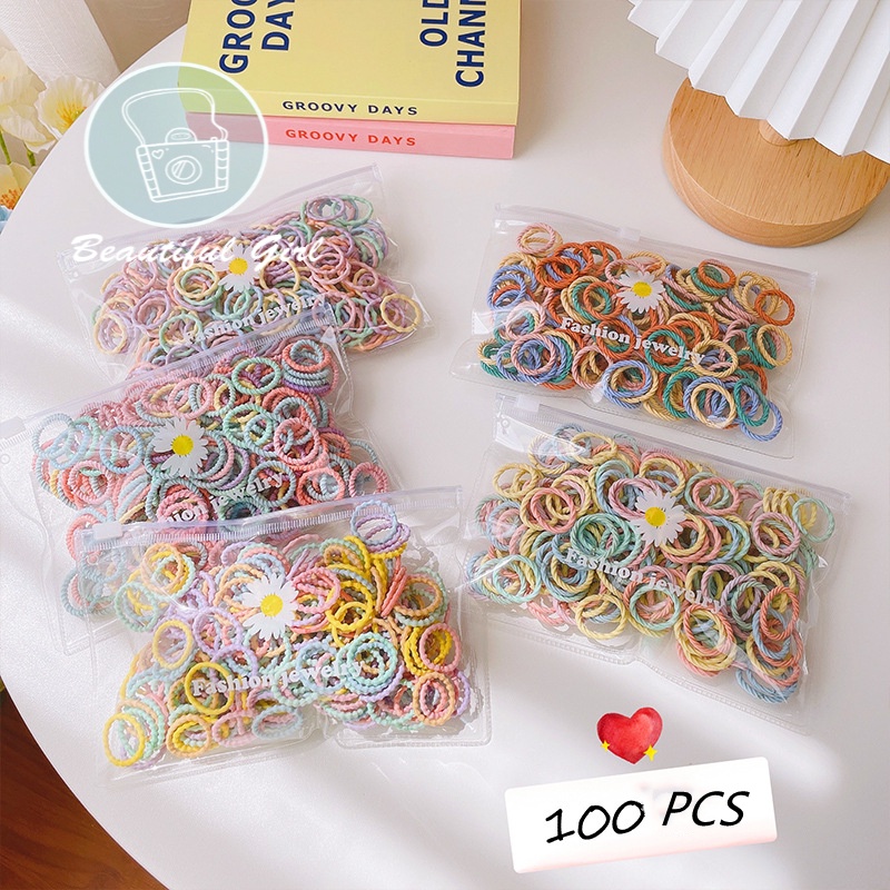 Bộ 100 dây buộc tóc co giãn nhiều màu sắc sành điệu thời trang cho bé gái