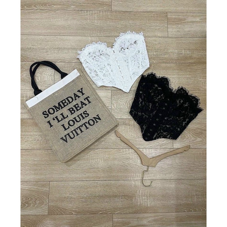 Áo corset ren, dáng áo quây phối nút bọc, freesize
