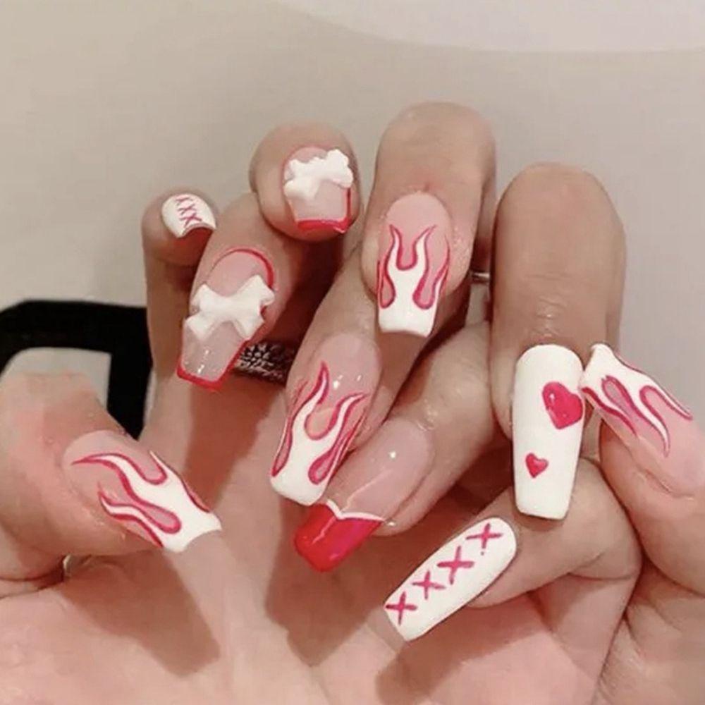Bộ 24 Móng Tay Giả Đầu Vuông Có Thể Tháo Rời Che Phủ Toàn Diện