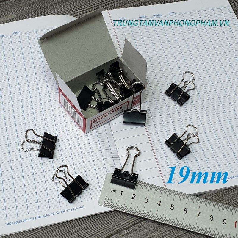 Kẹp bướm đen 19mm kẹp giấy Binder Clips - Double Clip - Hộp 12 cái