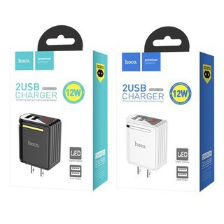Củ sạc hoco c39 / c39a max 5v-2.4a - 2 cổng usb - led hiển thị dòng điện - ic ổn định
